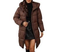 Damen Winter Langer Steppmantel Warme Outdoor Kapuzenjacke Damen Lässiger Outdoor Schnee Winddichter Mantel Leichte Modische Baumwolljacke (Kaffee,M)