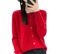 Damen Winter Merinowolle Gestrickter Kaschmir Pullover Lockere Langarm O-Ausschnitt Strickjacke Einfarbiger Mantel, rot, XL