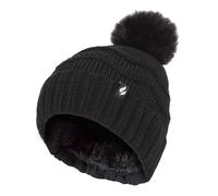 Damen Winter Pelz Beanie Mütze | Wärmehalter | Zickzack gemusterte Pom Pom Hut | Womens Thermal Cuff Bobble Hat - Schwarz Einheitsgröße