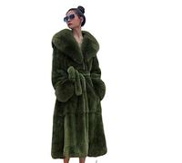Damen Winter Pelzkragen Mäntel, Damen Kunstpelz Mantel Warme Oberbekleidung Langer Mantel, Damen lockere und lässige Oberbekleidung,Grün,L