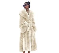 Damen Winter Pelzkragen Mäntel, Damen Kunstpelz Mantel Warme Oberbekleidung Langer Mantel, Damen lockere und lässige Oberbekleidung,Beige,L