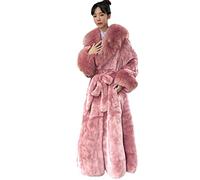 Damen Winter Pelzkragen Mäntel, Damen Kunstpelz Mantel Warme Oberbekleidung Langer Mantel, Damen lockere und lässige Oberbekleidung,Rosa,XL