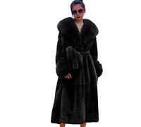 Damen Winter Pelzkragen Mäntel, Damen Kunstpelz Mantel Warme Oberbekleidung Langer Mantel, Damen lockere und lässige Oberbekleidung,Schwarz,M