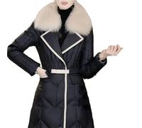 Damen Winter Pelzkragen Verdickte Warme Daunenjacke Lange Parka Mantel, Schwarz , 38