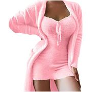 Damen Winter Plüsch Casual Sportswear Solid Lange Ärmel 2-teiliges Outfit Rock Anzug Set Frauen Boho Kleid Elegant, rose, 38