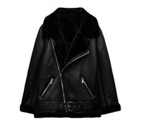 Damen Winter Schaffell Mantel Verdickt Warm Imitation Schaffell Jacke Lose Mantel, Schwarz, L
