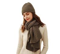 Damen Winter Strickmütze Schal Set Leopard Beanie Mütze Nackenwärmer Skimütze, Braun, EinheitsgröÃŸe