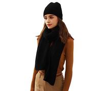 Damen Winter Strickmütze Schal Set Leopard Beanie Mütze Nackenwärmer Skimütze, Reines Schwarz, EinheitsgröÃŸe