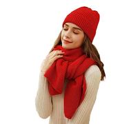 Damen Winter Strickmütze Schal Set Leopard Beanie Mütze Nackenwärmer Skimütze, Rot, EinheitsgröÃŸe