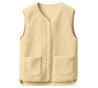 Damen Winter Teddy Fleece Einfarbig Reißverschluss Weste Bequeme Weste mit Taschen Mantel Warm Ärmellos Westen V-Ausschnitt Fellweste Leicht Lässig Plüschweste Teddyjacke Bequem Cardigan (White, XL)