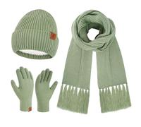 Damen Winter Warm Beanie Mütze Schal Touchscreen Handschuhe Set Thermo Wintermütze Strickmütze Lange Schals Winterhandschuhe mit Fleece Gefütterte Frauen Geschenk, Grün