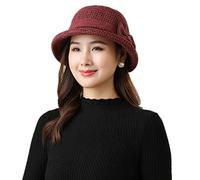 Damen Winter Wollfilz Mütze Vintage Cloche Hüte Derby Kleid Hüte Klassisch Fedora Hut Bowler Kirche Hüte Fischerhut Herbst Eleganter Breite Krempe Schlapphut mit Schöner Fliege für Mädchen Frauen