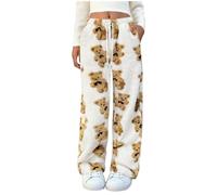 Damen Winterhose Warm Plüsch Hose Einfarbig Flanell Hosen Verdicken Heimhose Thermo Teddyhose Große Größen Fleecehose Weich Bequem Pyjamahose Schlafanzughose Loungewear Freizeithose Hausanzug