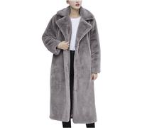 Damen Winterjacke Lang Pelzmantel Fellmantel Warm Kunstpelz Pelzjacke Frauen Elegant Winter Einfarbig Winterparka mit Taschen Plüschjacke Faux Fur Thermo Dicke Outwear Kunstpelzjacke Winterjacke