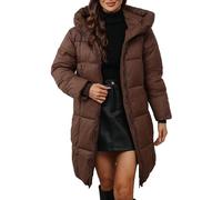 Damen Winterjacke Lang Warm Steppjacke Daunenjacke Pufferjacke Stehkragen Wintermantel Steppmantel mit Kapuze, coffee, XXL