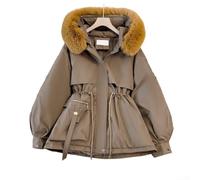 Damen Winterjacke mit Kapuze gefüttert Warm für Slim Fit Parka Mantel Outdoor Bekleidung Schwarz M-3XL(Brown L)