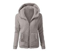 Damen Winterjacke Reißverschluss Fleece Hoodie Warme Sweatshirt Fleecejacken mit Tasche Kapuzenpullover Winter Sherpa Jacken Weiche Sweatjacke Teddyfleece Plüschjacke Lässig Pulli(#F Light Gray,XXL)