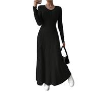 Damen Winterkleid Lang Elegant Strickkleid Damen Winter Curvy A Linie Warm Pulloverkleid Winter V Ausschnitt Geripptes Kleid Langarm Herbstkleid Maxi Strickkleider Kleider Oben Eng Unten Locker