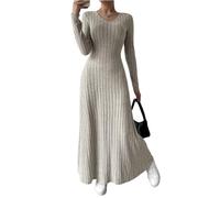Damen Winterkleid Lang Elegant Strickkleid Damen Winter Curvy A Linie Warm Pulloverkleid Winter V Ausschnitt Geripptes Kleid Langarm Herbstkleid Maxi Strickkleider Kleider Oben Eng Unten Locker