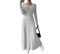 Damen Winterkleid Lang Elegant Strickkleid Damen Winter Curvy A Linie Warm Pulloverkleid Winter V Ausschnitt Geripptes Kleid Langarm Herbstkleid Maxi Strickkleider Kleider Oben Eng Unten Locker