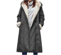 Damen Wintermäntel Warmer Lange Verdickte Plüschjacke Kapuzenmantel Damen Outdoorjacke Winterjacke Casual Wintermantel Damen Warm mit Kapuze Frauen Steppjacke Damen Leicht Steppmantel(A2-Grey,XL)