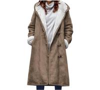 Damen Wintermäntel Warmer Lange Verdickte Plüschjacke Kapuzenmantel Damen Outdoorjacke Winterjacke Casual Wintermantel Damen Warm mit Kapuze Frauen Steppjacke Damen Leicht Steppmantel(A1-Khaki,S)