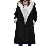 Damen Wintermäntel Warmer Lange Verdickte Plüschjacke Kapuzenmantel Damen Outdoorjacke Winterjacke Casual Wintermantel Damen Warm mit Kapuze Frauen Steppjacke Damen Leicht Steppmantel(A1-Schwarz,S)