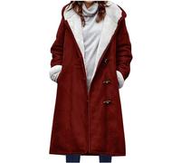 Damen Wintermäntel Warmer Lange Verdickte Plüschjacke Kapuzenmantel Damen Outdoorjacke Winterjacke Casual Wintermantel Damen Warm mit Kapuze Frauen Steppjacke Damen Leicht Steppmantel(A1-Rot,M)