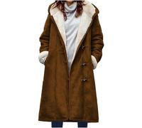 Damen Wintermäntel Warmer Lange Verdickte Plüschjacke Kapuzenmantel Damen Outdoorjacke Winterjacke Casual Wintermantel Damen Warm mit Kapuze Frauen Steppjacke Damen Leicht Steppmantel(A2-Kaffee,XXL)