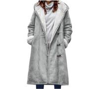 Damen Wintermäntel Warmer Lange Verdickte Plüschjacke Kapuzenmantel Damen Outdoorjacke Winterjacke Casual Wintermantel Damen Warm mit Kapuze Frauen Steppjacke Damen Leicht Steppmantel(A1-Grey,L)