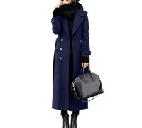 Damen Wintermantel Lang Warm Wolle Mantel Elegant Zweireihig Dicke Winterjacke Warme Lange Wollmantel Damen Winter Trenchcoat mit Gürtel Frauen Mäntel Übergang Damenmantel Winter Revers Einfarbig