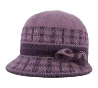 Damen Wintermütze Baskenmütze aus synthetischem Material, weiche Textur mit eleganter Schleife und warmem Fleecefutter, breite Krempe, Stil für Mittelalter (lila)