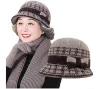 Damen Wintermütze Baskenmütze aus synthetischem Material, weiche Textur mit eleganter Schleife und warmem Fleecefutter, breite Krempe, Stil für Mittelalter (Khaki)