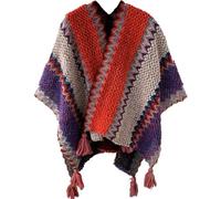 Damen-Winterponcho im Ethno-Stil gestrickter Schal warm übergroß gestreift Strickjacke vorne offen Poncho-Schal