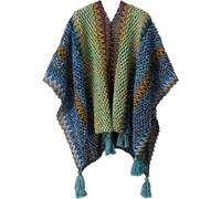 Damen-Winterponcho im Ethno-Stil gestrickter Schal warm übergroß gestreift Strickjacke vorne offen Poncho-Schal