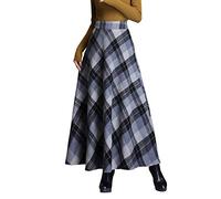 Damen Winterrock Kariert Wollrock Hohe Taille A-Linie Maxirock mit Taschen | Warmer Vintage Midirock mit glattem weichem Futter fließende elegante Herbstmode für Damen im Alltag