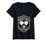 Damen Wir passen perfekt zu Pickleball Partners Retro Doubles Graph T-Shirt mit V-Ausschnitt