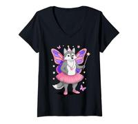 Damen Wolf Fairy Ballerina Wolves T-Shirt mit V-Ausschnitt
