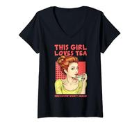 Damen Woman Vintage Pop Art Comic Ästhetische Tee-Liebhaber T-Shirt mit V-Ausschnitt