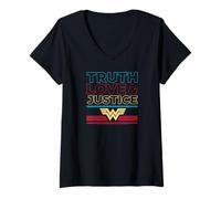 Damen Wonder Woman 1984 Truth Love Justice T-Shirt mit V-Ausschnitt