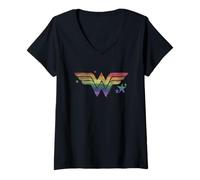 Damen Wonder Woman Pride Rainbow Logo T-Shirt mit V-Ausschnitt