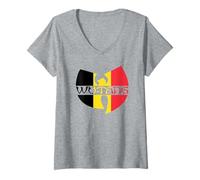 Damen Wu-Tang Clan Belgien Flagge Logo T-Shirt mit V-Ausschnitt