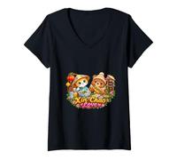 Damen Xin Chao Love Vietnamesisches Essen - Katze und Bär asiatische Küche T-Shirt mit V-Ausschnitt