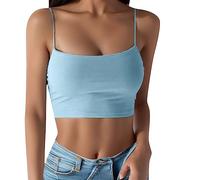 Damen Y2K Cami Crop Top - Spaghetti Trägertop Herz-Ausschnitt Spitzentop V-Ausschnitt Top Atmungsaktiv Ärmellos Summer Tops Schulterfreies Oberteil Casual Gerippte Bluse Oberteile Teenager Mädchen