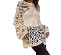 Damen Y2K Crochet T-Shirt Frauen Langarm Crop Top Einfarbig Top One-Shoulder Crochet Aushöhlen Pullover 90Er Streetwear Gothic Punk Schulterfrei Zerrissene Strickpullover Lose Oberteile 0