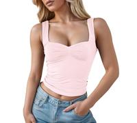 Damen Y2k Crop Tank Tops Square Neck Low-Cut Einfarbig Kurz Tops Ärmellos Slim Navel Camis Weste Camis