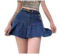 Damen Y2K Jeans Rock Netter Mini Denim Rock Plissee A-Linie Rock 90er Jahre Hoch tailliert Dehnbaren Skater Mini Rock mit Shorts Swing Röcke Sommerrock Kurz Röcke Skirts Beiläufig Y2K Faltenrock