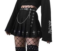 Damen Y2k Mini Rock Harajuku Gothic Punk Rock Gürtel Fronttasche A-Linie Gothic Plissee Mini Röcke Hohe Taille Plaid Skater Gr. 40, Z12