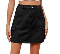Damen Y2K Minirock mit niedriger Taille, Cargo-Rock für Damen, Sommer, kurz, gerade, mit Taschen, Gürtelwickel, figurbetonter Bleistiftrock, Utility-Rock, Wandern, Laufen, Urlaub, Strand, Schwarz , XL