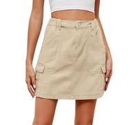 Damen Y2K Minirock mit niedriger Taille, Cargo-Rock für Damen, Sommer, kurz, gerade, mit Taschen, Gürtelwickel, figurbetonter Bleistiftrock, Utility-Rock, Wandern, Laufen, Urlaub, Strand, khaki, 48